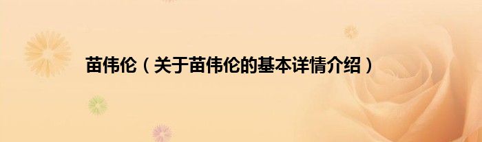 苗伟伦(关于苗伟伦的基本详情介绍)