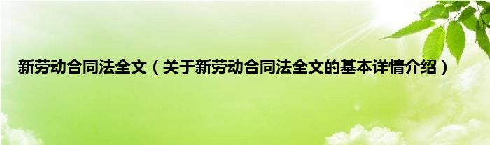 新劳动合同法全文（关于新劳动合同法全文的基本详情介绍）