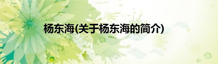 杨东海(关于杨东海的简介)