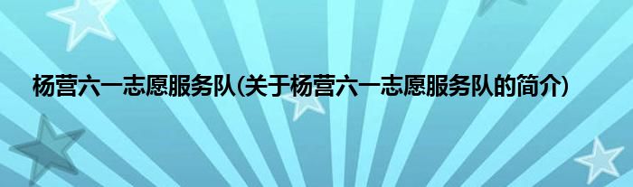 杨营六一志愿服务队(关于杨营六一志愿服务队的简介)