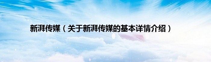 新湃传媒（关于新湃传媒的基本详情介绍）