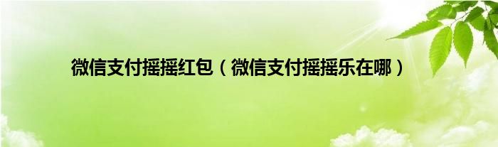 微信支付摇摇红包（微信支付摇摇乐在哪）