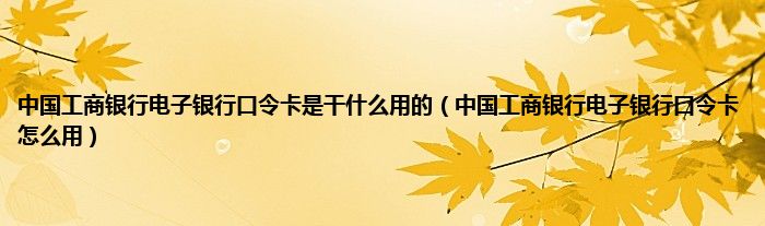 中国工商银行电子银行口令卡是干什么用的（中国工商银行电子银行口令卡怎么用）