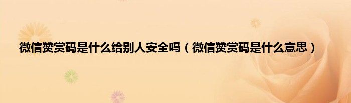 微信赞赏码是什么给别人安全吗（微信赞赏码是什么意思）