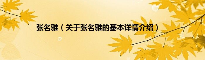 张名雅（关于张名雅的基本详情介绍）