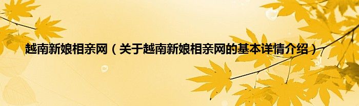 越南新娘相亲网（关于越南新娘相亲网的基本详情介绍）