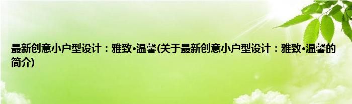 最新创意小户型设计：雅致·温馨(关于最新创意小户型设计：雅致·温馨的简介)