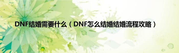 DNF结婚需要什么(DNF怎么结婚结婚流程攻略)