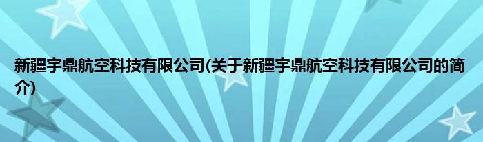 新疆宇鼎航空科技有限公司(关于新疆宇鼎航空科技有限公司的简介)