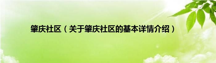 肇庆社区（关于肇庆社区的基本详情介绍）