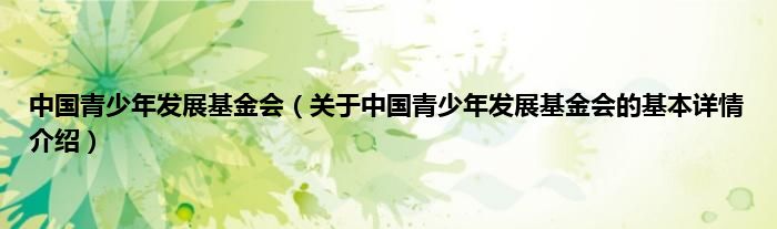 中国青少年发展基金会（关于中国青少年发展基金会的基本详情介绍）