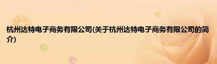 杭州达特电子商务有限公司(关于杭州达特电子商务有限公司的简介)