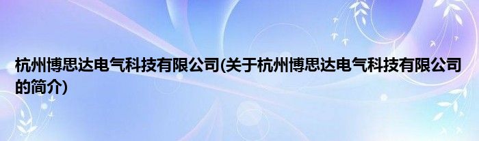 杭州博思达电气科技有限公司(关于杭州博思达电气科技有限公司的简介)